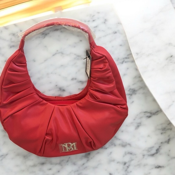 Badgley Mischka Handbags - Badgley Mischka Cherry Red Pleated Vegan Leather Shoulder bag NWT